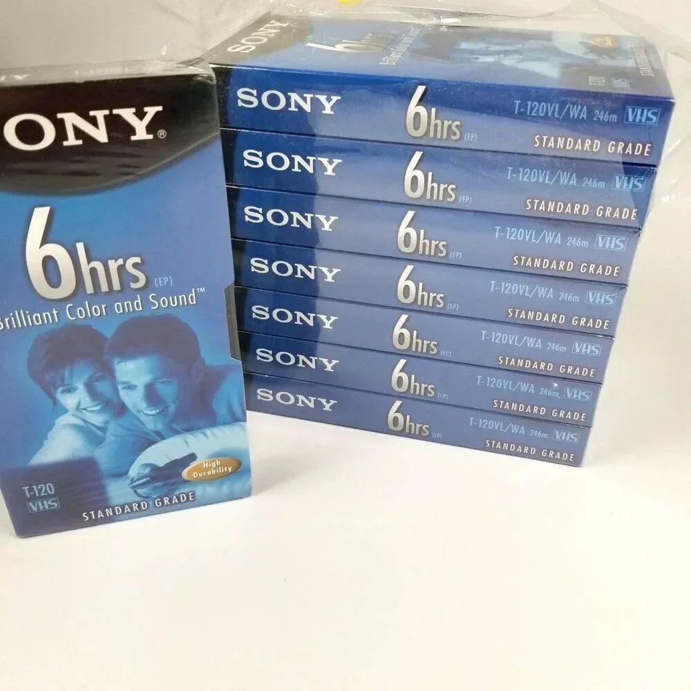 Sony 6 Hour VHS Tapes T-120 Standard Grade Lot of  8 New Sealed Vintage